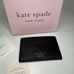 kate spade slim card holder Wallet Glitter Black NWT